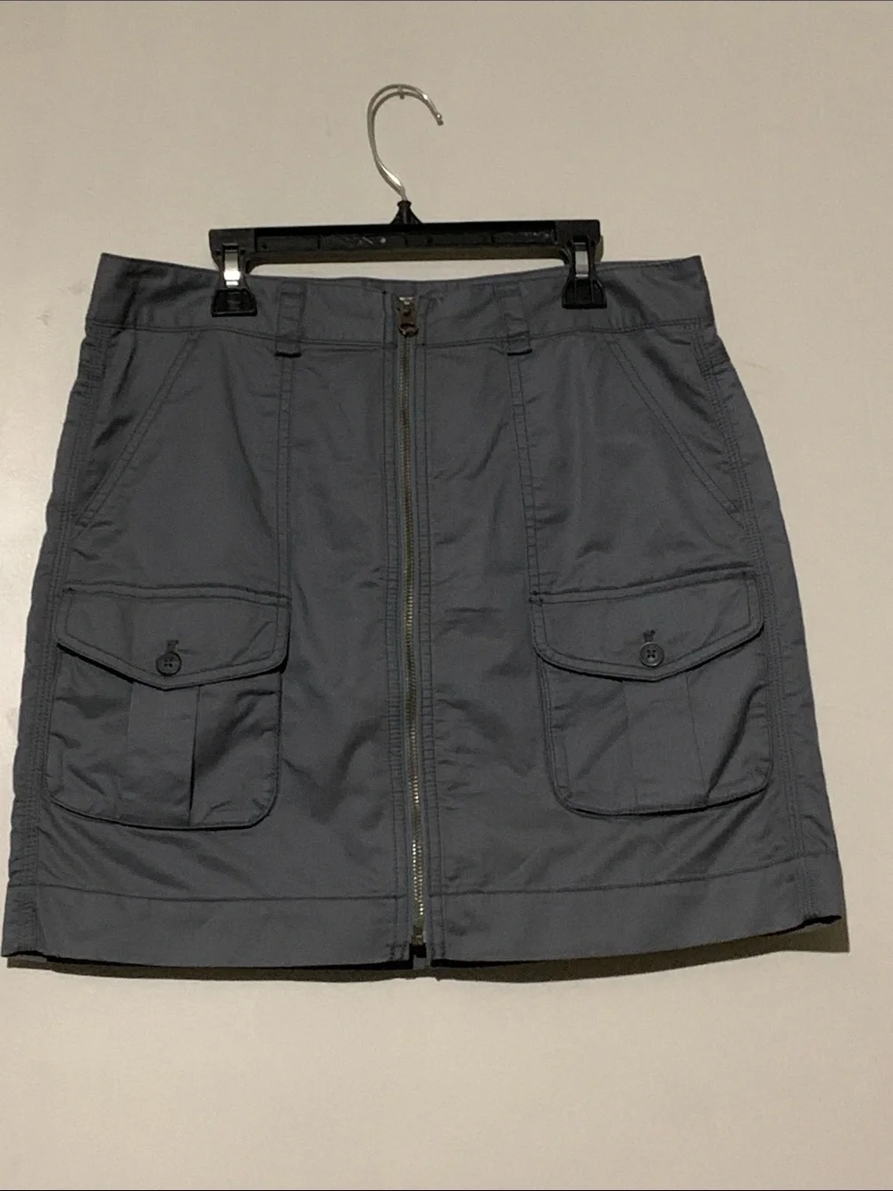 LOFT Slate Gray Front-Zip Mini Skirt with Cargo Pockets